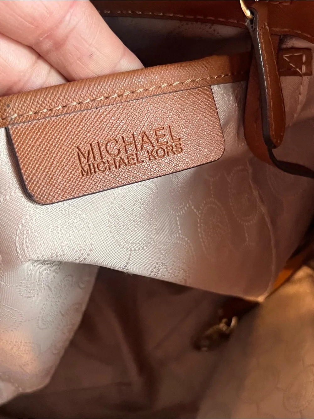 Michael Kors Brown Leather Saffiano Tote with Gold Logo Charm